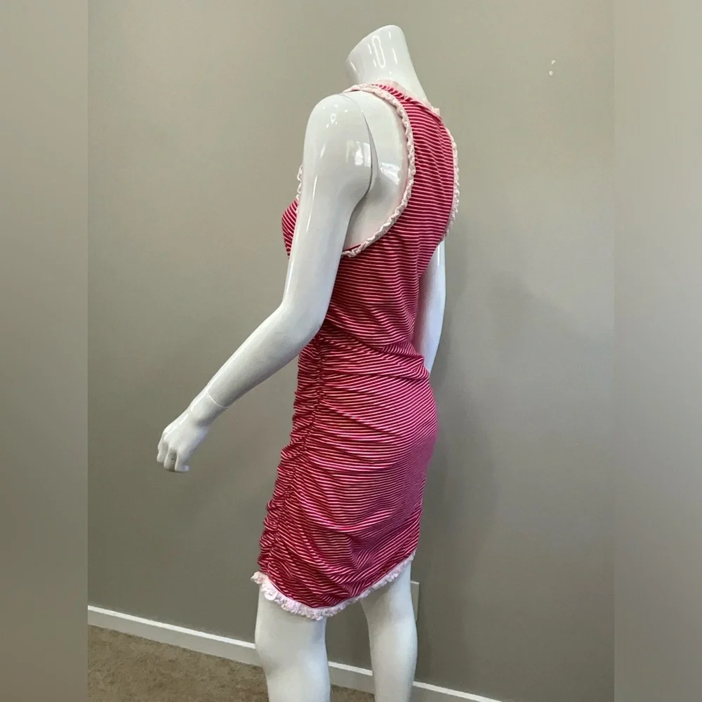 Pink Striped Tank Mini Dress with Lace Trim